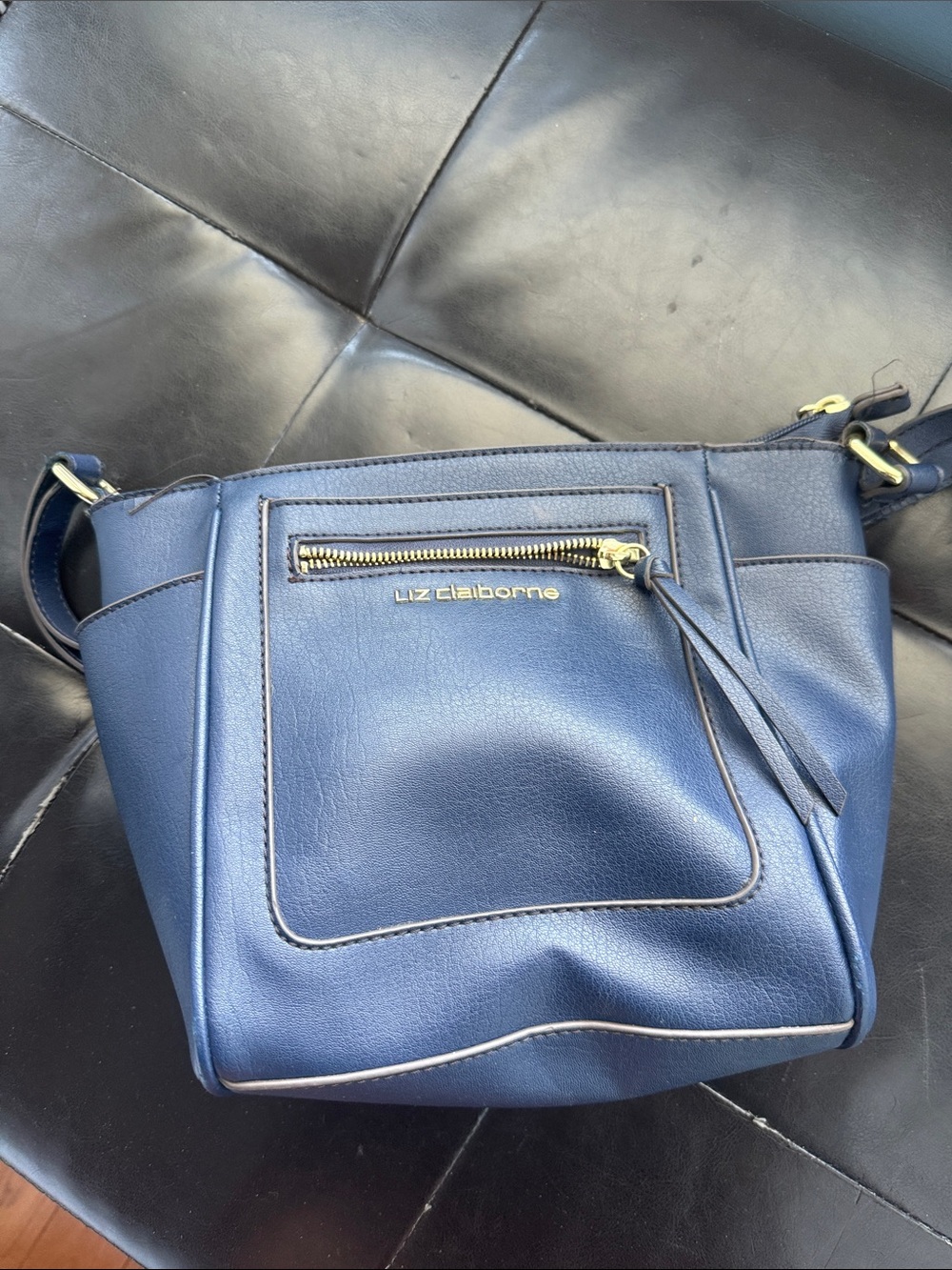 Liz Claiborne Blue Crossbody Bag with Gold Hardware